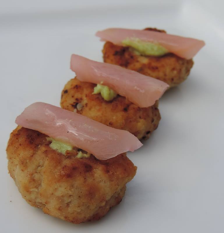 Oriental chicken patties with pickled ginger and wasabi