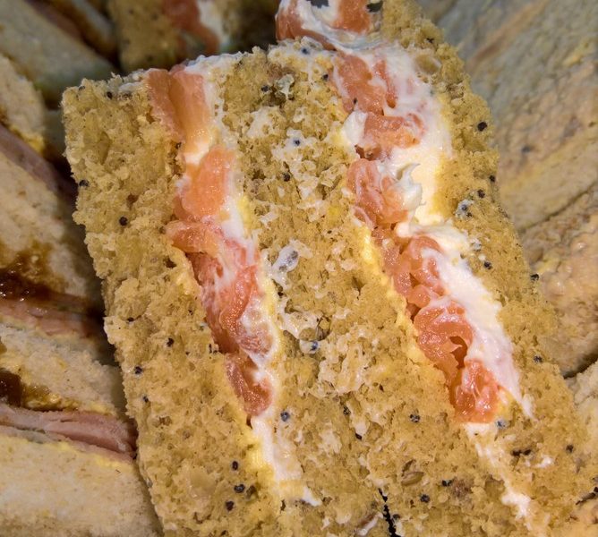Smoked salmon and cream cheese wholemeal sandwich