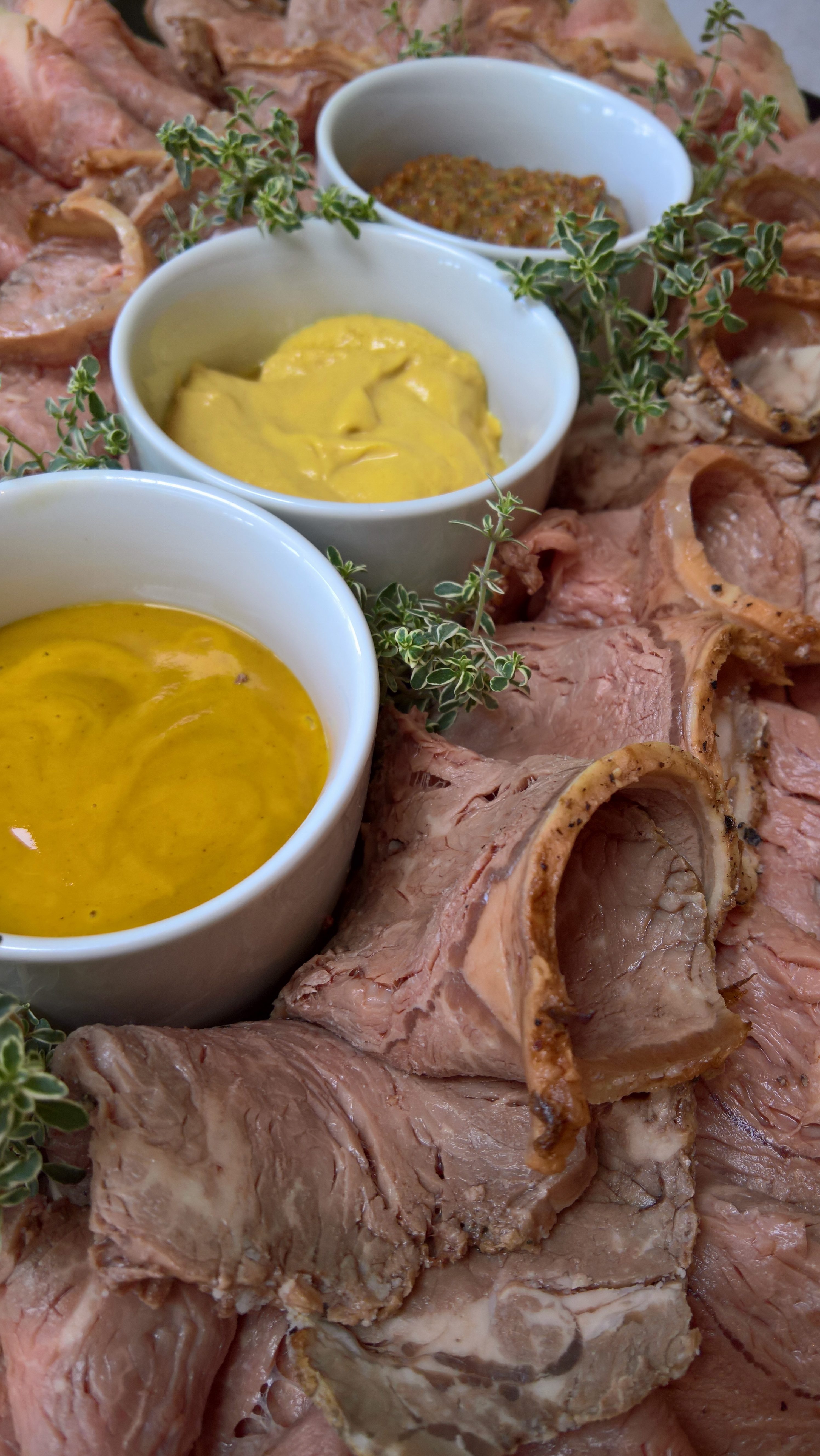 Roast sirloin of beef with mustard selection